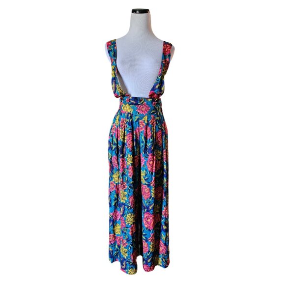 80s - 90s Fundamental Connections floral print wide bottom romper / overall